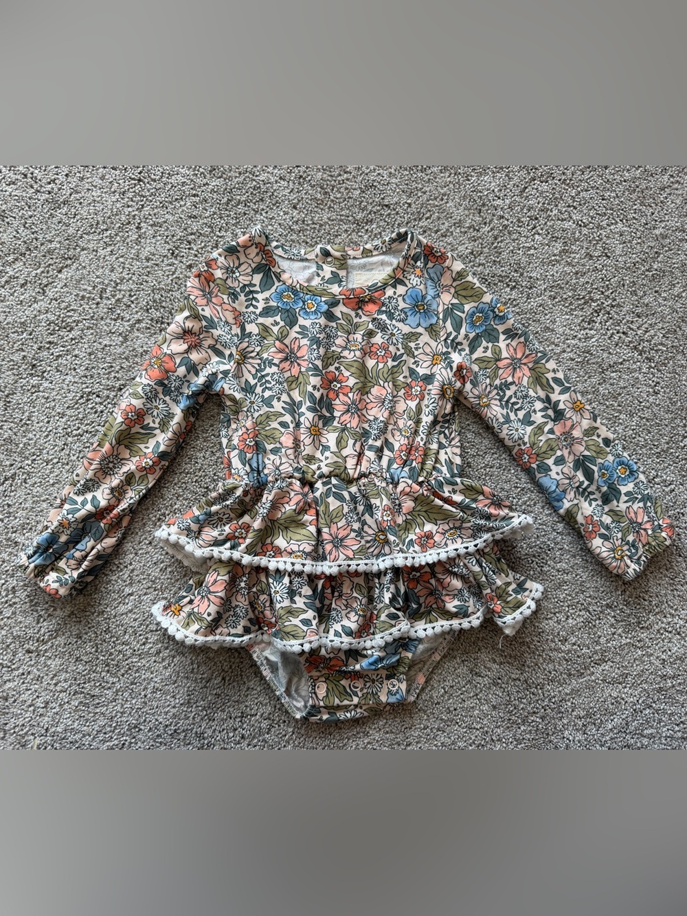 Baby Boutique Charming Mary Bamboo Floral Ruffle Long Sleeve Romper- Size 24m